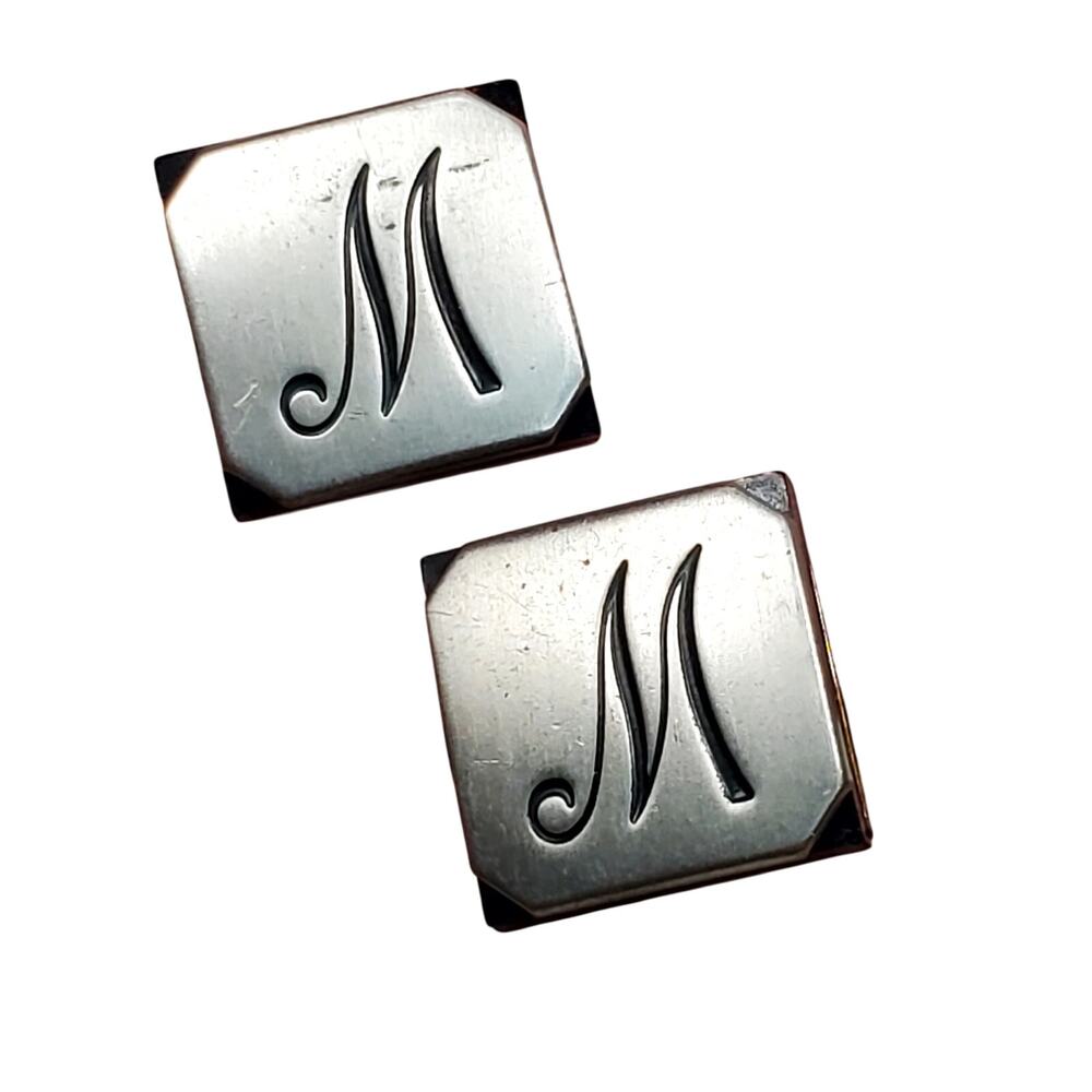 Swank Monogram Initial M Cufflinks Vtg Silver Tone Corpcore Signed